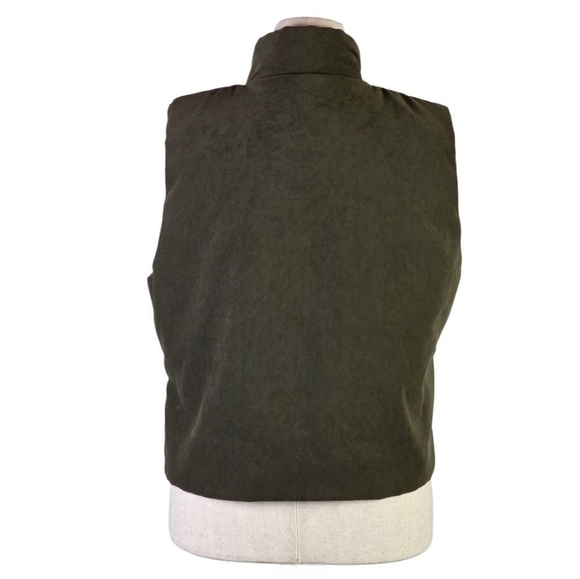 Erika Studio Vintage Olive Green Zip Vest Faux Suede Padded Sleeveless Jacket - Picture 4 of 7